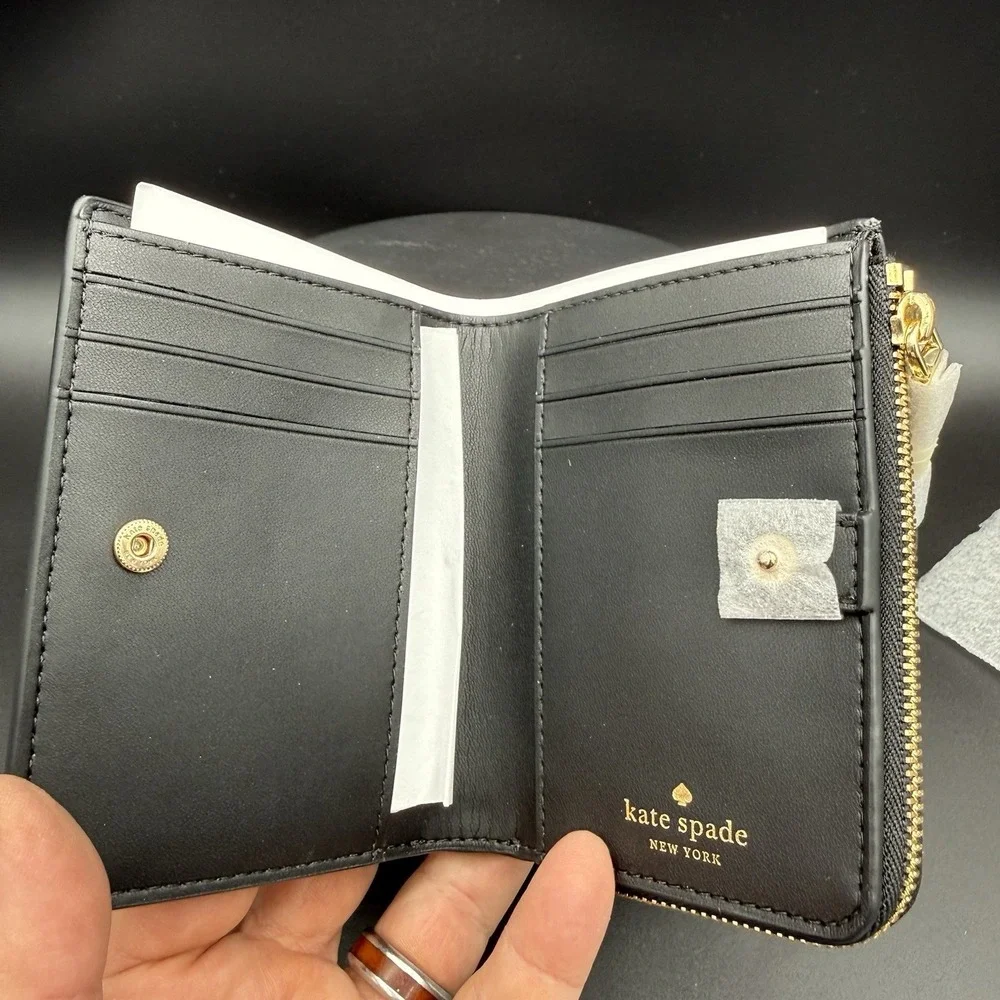 NWT Kate Spade Madison Small L-Zip Wallet Black Saffiano Leather Gold Hardware - Picture 7 of 8